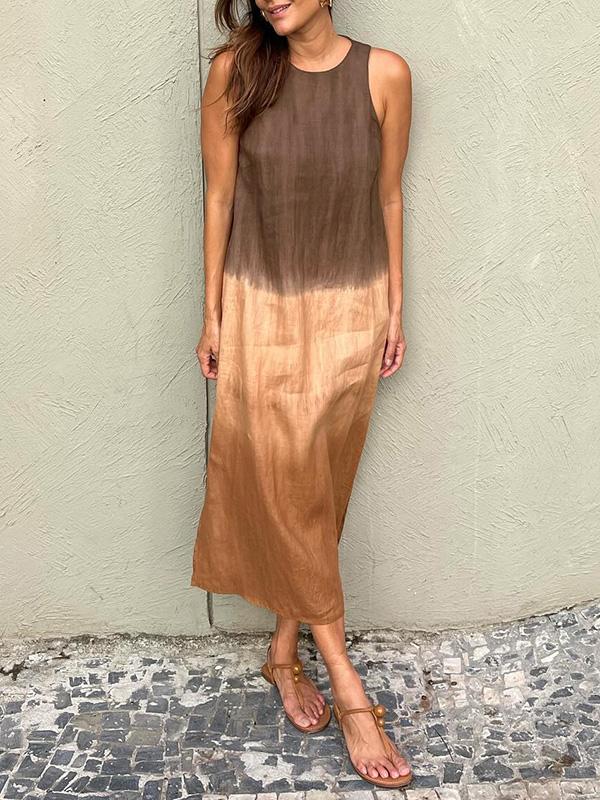 🌸Vestido de algodón y lino de manga larga con corte-ES