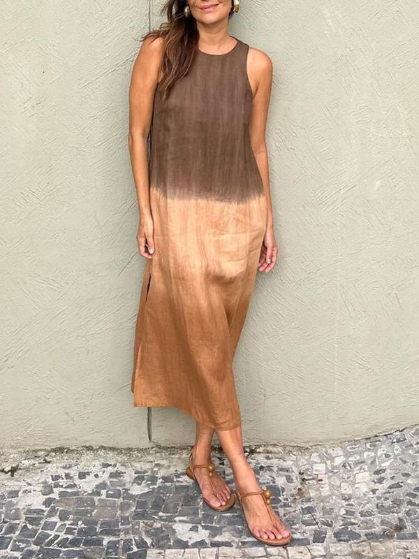 🌸Vestido de algodón y lino de manga larga con corte-ES