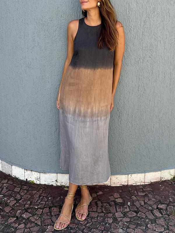 🌸Vestido de algodón y lino de manga larga con corte-ES