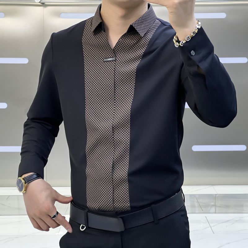Camisa de patchwork para hombre en estilo casual de negocios-ES