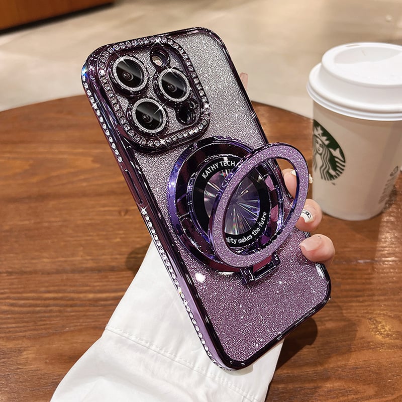 Μαγνητική θήκη iPhone με στρας με γκλίτερ και αόρατη βάση-GR