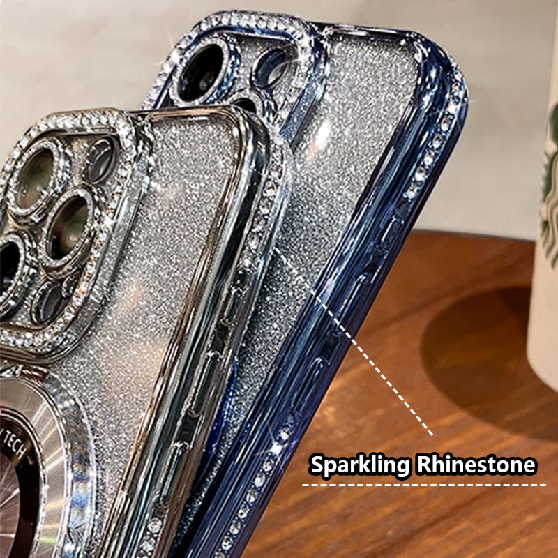 Μαγνητική θήκη iPhone με στρας με γκλίτερ και αόρατη βάση-GR