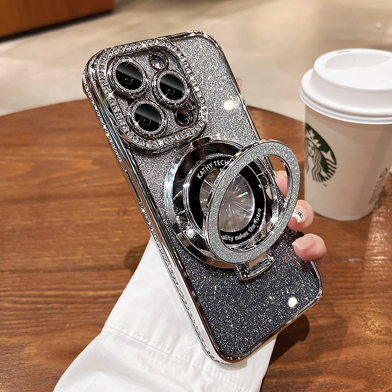 Μαγνητική θήκη iPhone με στρας με γκλίτερ και αόρατη βάση-GR