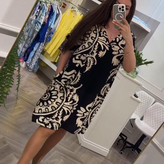 👗Φόρεμα V-Neck Print με τσέπες Casual για γυναίκες