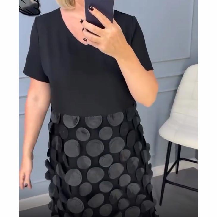 Conjunto de dos piezas de elegante vestido negro con escote en V y chaqueta irregular para mujer-ES