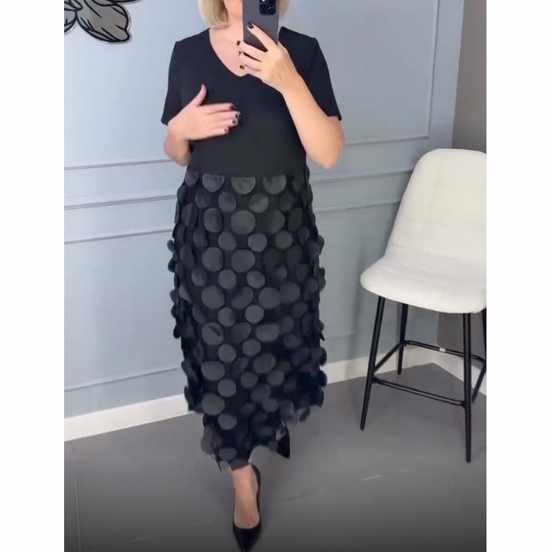 Conjunto de dos piezas de elegante vestido negro con escote en V y chaqueta irregular para mujer-ES