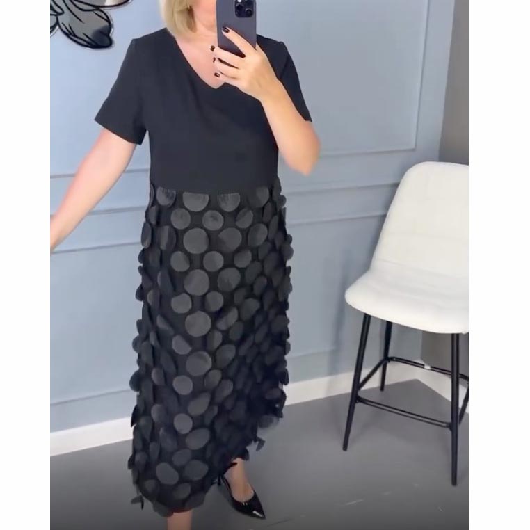 Conjunto de dos piezas de elegante vestido negro con escote en V y chaqueta irregular para mujer-ES
