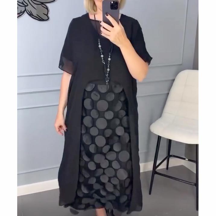 Conjunto de dos piezas de elegante vestido negro con escote en V y chaqueta irregular para mujer-ES