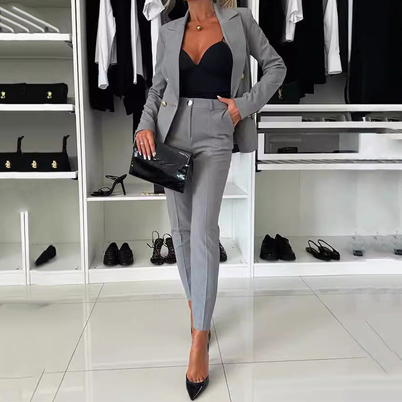 Conjunto de chaqueta y pantalón cruzado de mujer-ES