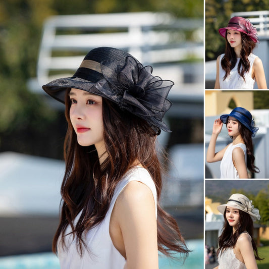 👒Elegante sombrero con ala ancha flor con protección UV-ES