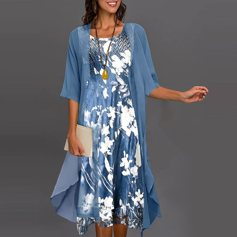🔥👗Elegantiškos dviejų dalių gėlėtos šifono suknelės-LT