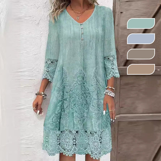 Elegante vestido de mujer con media manga y escote profundo.-ES