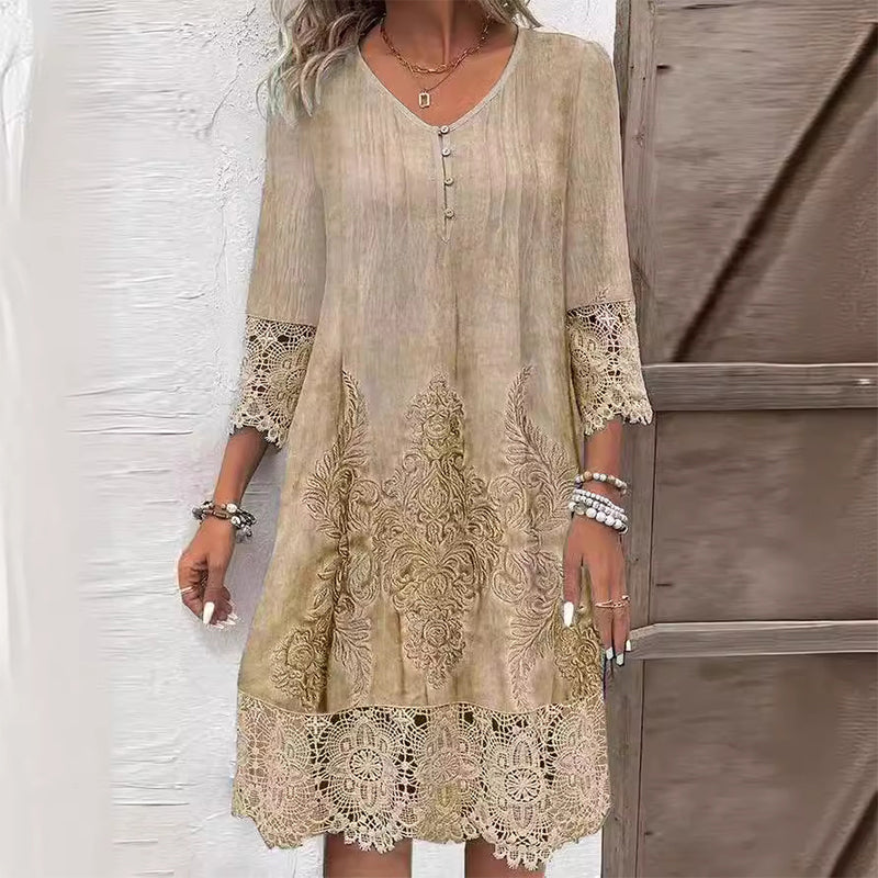 Elegante vestido de mujer con media manga y escote profundo.-ES