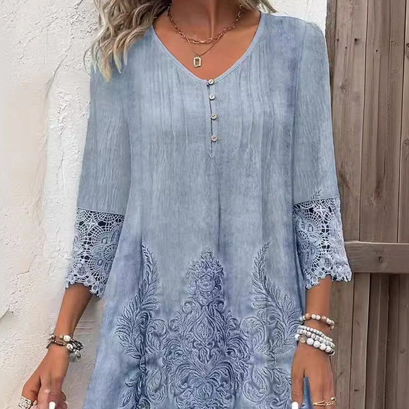 Elegante vestido de mujer con media manga y escote profundo.-ES