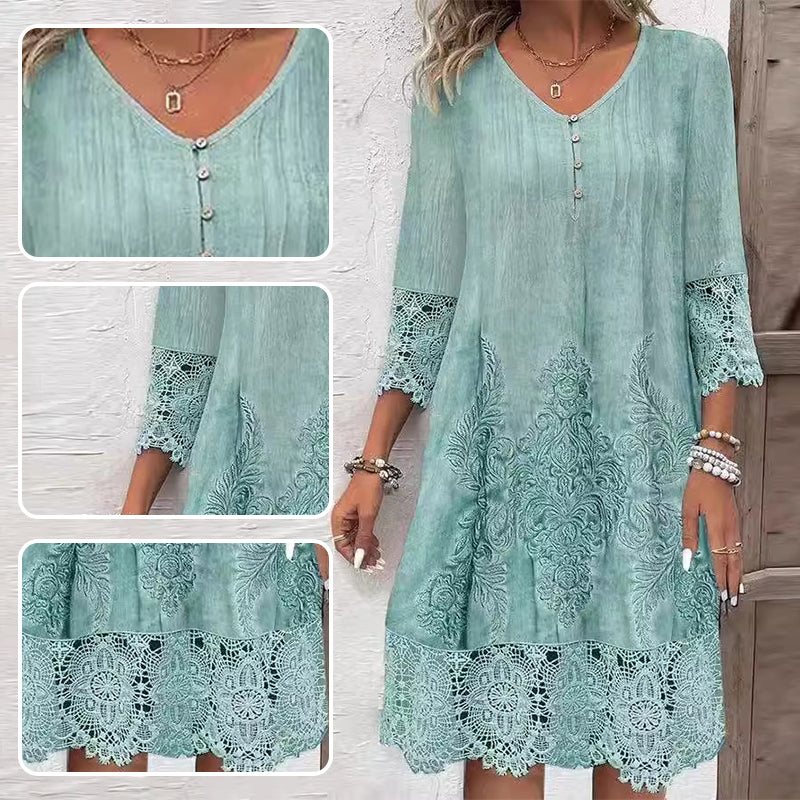 Elegante vestido de mujer con media manga y escote profundo.-ES