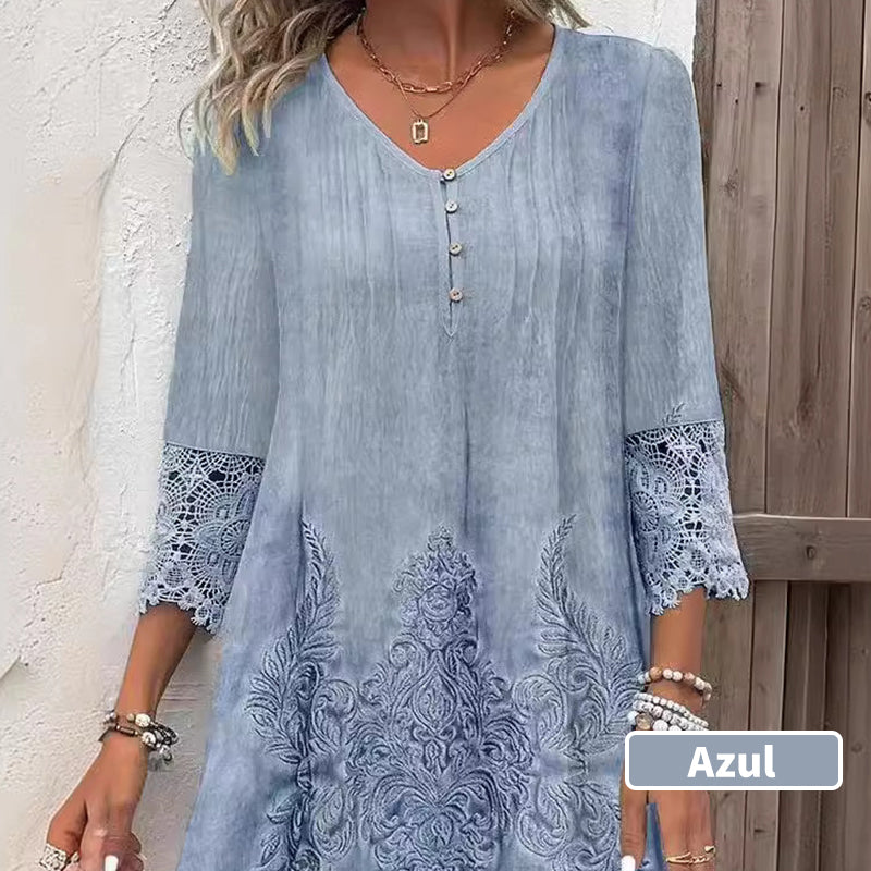 Elegante vestido de mujer con media manga y escote profundo.-ES