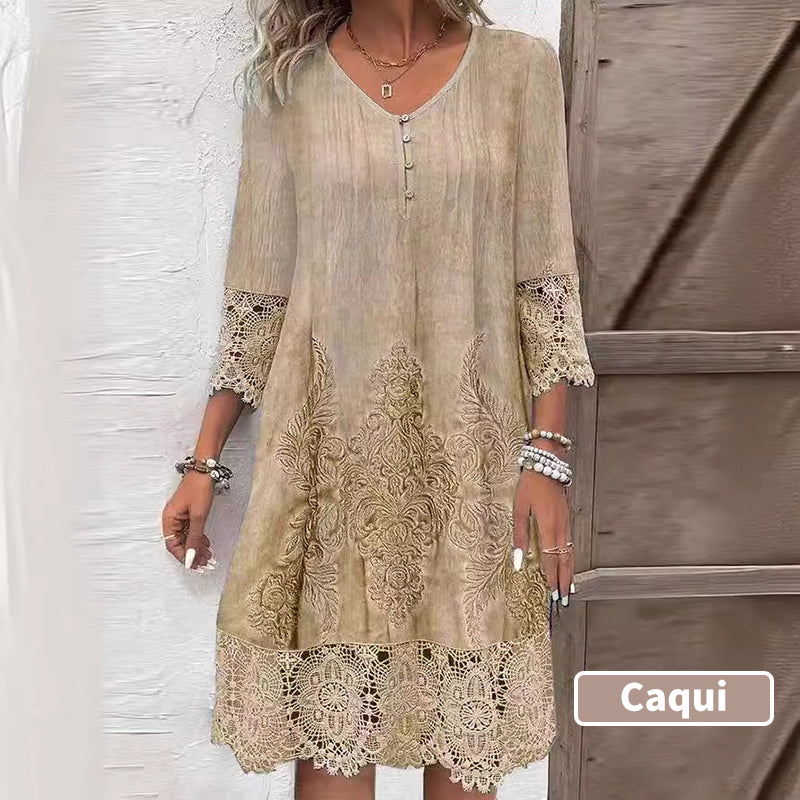 Elegante vestido de mujer con media manga y escote profundo.-ES