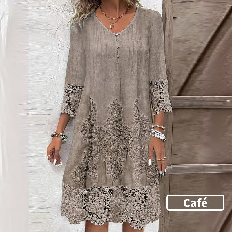 Elegante vestido de mujer con media manga y escote profundo.-ES