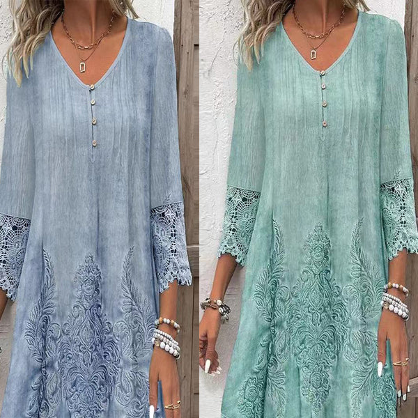 Elegante vestido de mujer con media manga y escote profundo.-ES