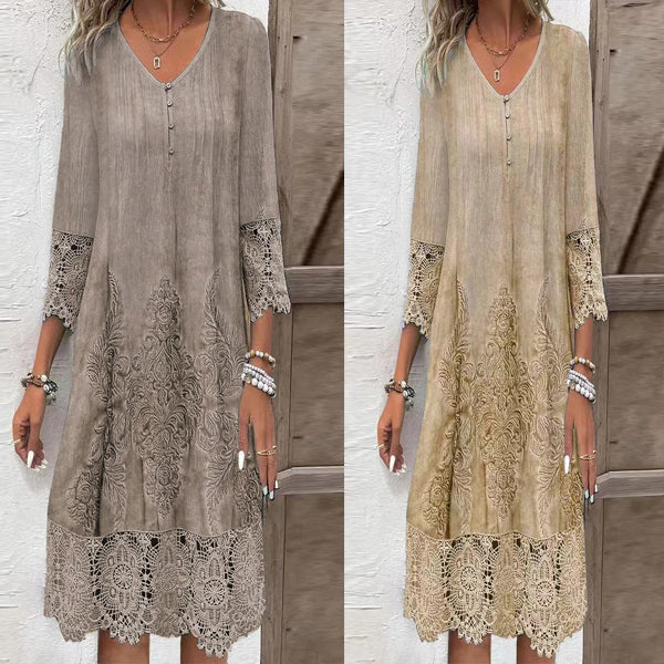 Elegante vestido de mujer con media manga y escote profundo.-ES