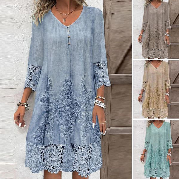 Elegante vestido de mujer con media manga y escote profundo.-ES