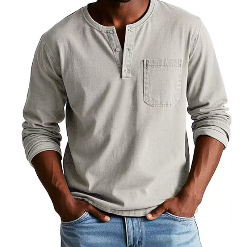 Camisa vintage de manga larga con bolsillo para hombre-ES