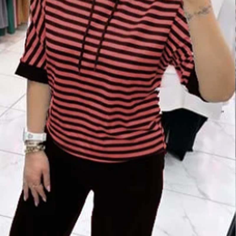 Conjunto de top de rayas y pantalón de color liso para mujer-ES