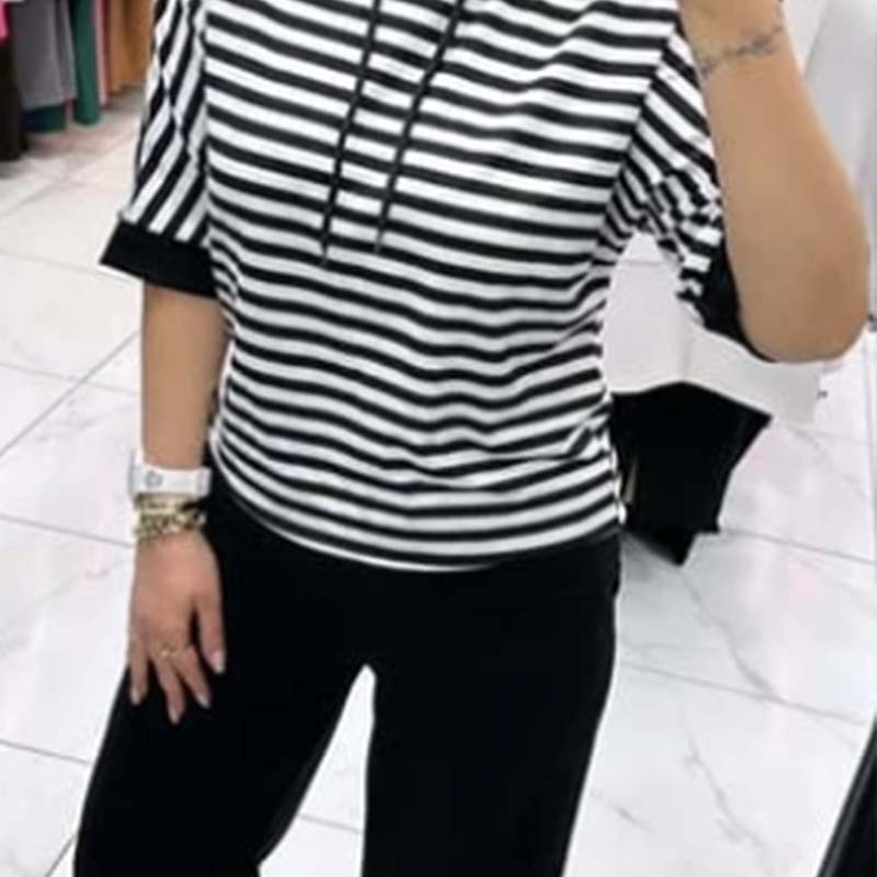 Conjunto de top de rayas y pantalón de color liso para mujer-ES