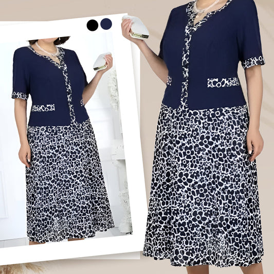 Elegante vestido de dos piezas de imitación para mujer con estampado floral.-ES
