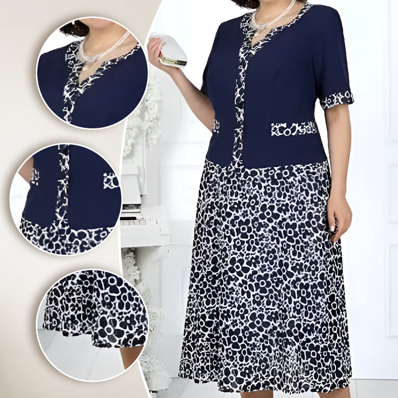 Elegante vestido de dos piezas de imitación para mujer con estampado floral.-ES