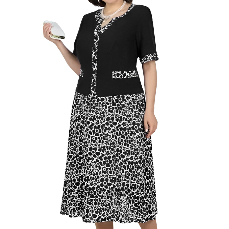 Elegante vestido de dos piezas de imitación para mujer con estampado floral.-ES