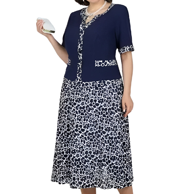Elegante vestido de dos piezas de imitación para mujer con estampado floral.-ES