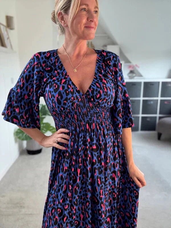 💥🔥Vestido plisado con estampado de leopardo-ES