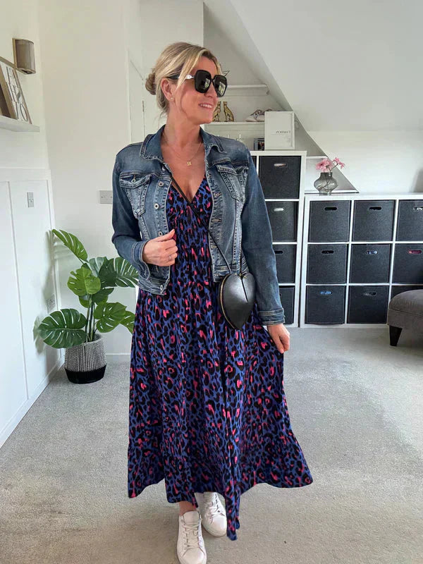 💥🔥Vestido plisado con estampado de leopardo-ES