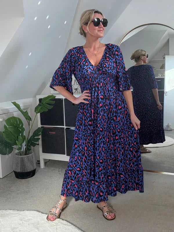 💥🔥Vestido plisado con estampado de leopardo-ES
