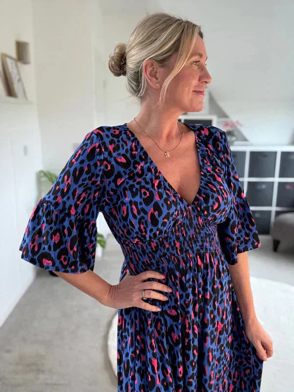 💥🔥Vestido plisado con estampado de leopardo-ES
