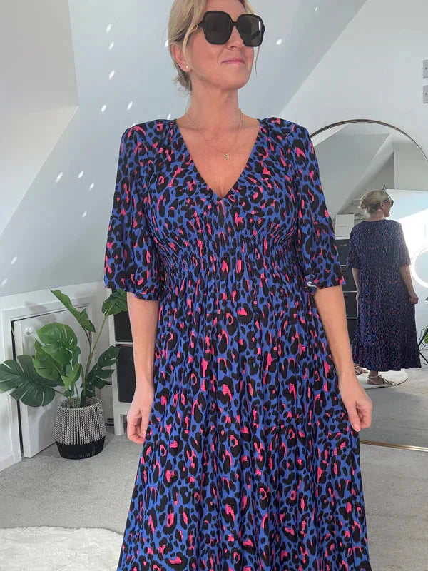 💥🔥Vestido plisado con estampado de leopardo-ES