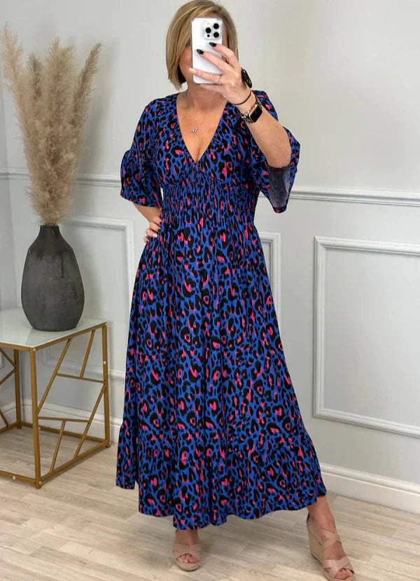 💥🔥Vestido plisado con estampado de leopardo-ES