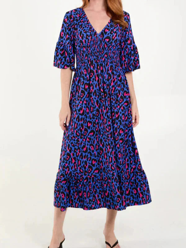 💥🔥Vestido plisado con estampado de leopardo-ES