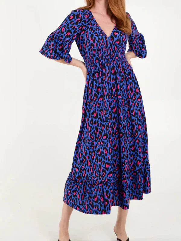 💥🔥Vestido plisado con estampado de leopardo-ES
