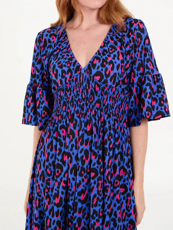 💥🔥Vestido plisado con estampado de leopardo-ES