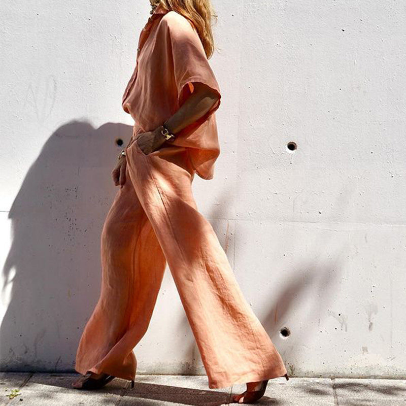 Conjunto casual de dos piezas para mujer en algodón y lino-ES