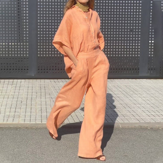 Conjunto casual de dos piezas para mujer en algodón y lino-ES