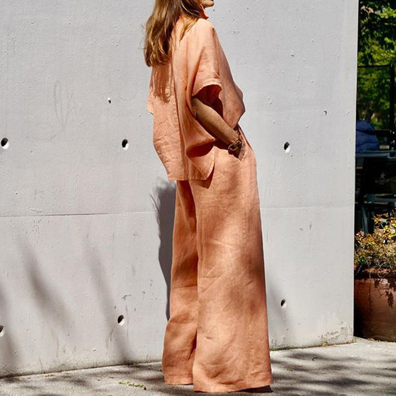 Conjunto casual de dos piezas para mujer en algodón y lino-ES