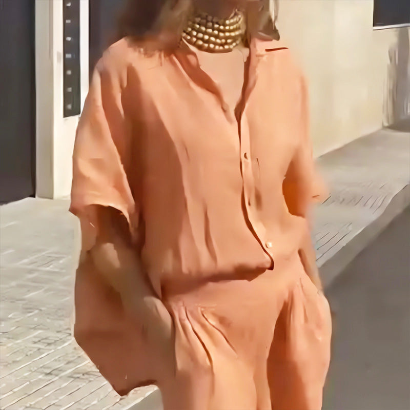Conjunto casual de dos piezas para mujer en algodón y lino-ES