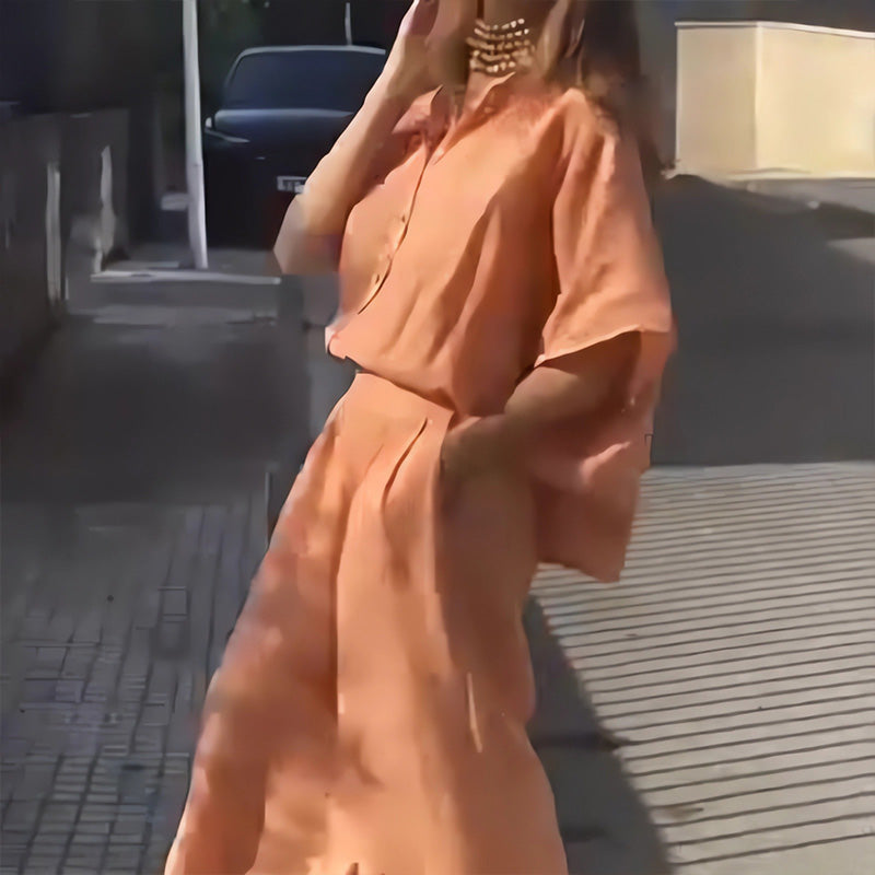 Conjunto casual de dos piezas para mujer en algodón y lino-ES