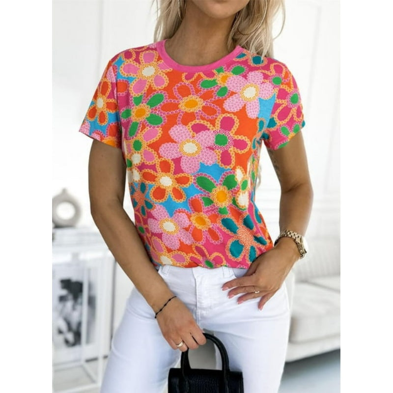 Camiseta rosa con estampado floral para mujer-ES
