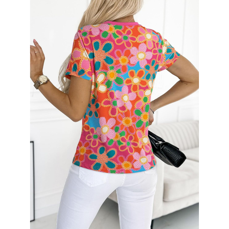 Camiseta rosa con estampado floral para mujer-ES