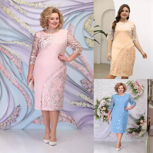 Elegante vestido de encaje con flores.-ES