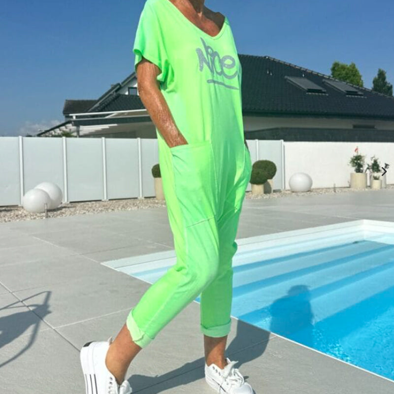 💖【S~5XL】Su kišenėmis moteriškas raštuotas plius dydžio laisvalaikio kombinezonas-LT